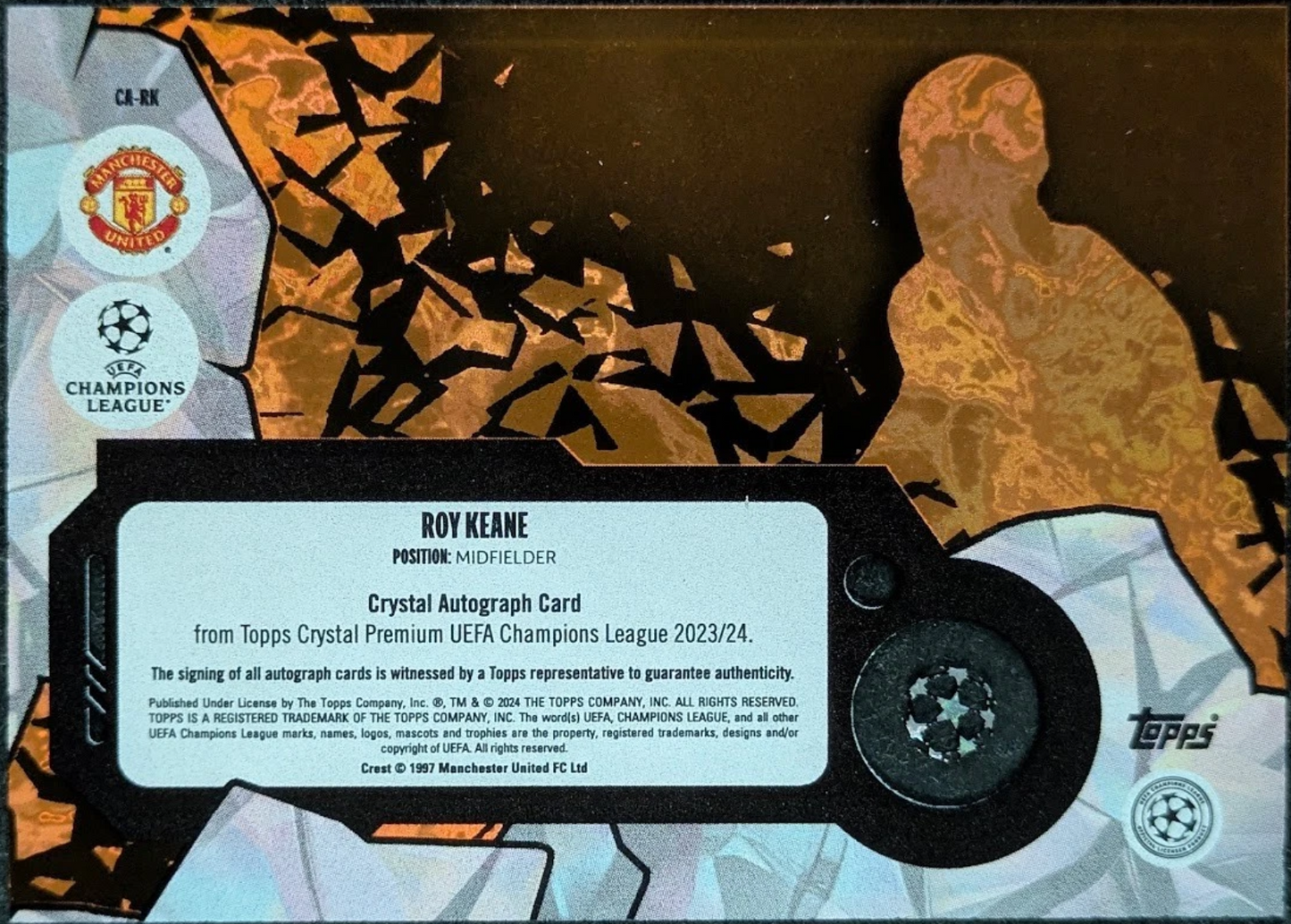 Roy Keane - Manchester United - 2023-24 Topps Crystal Premium UEFA - #6/25 Auto Orange SP #CA-RK - Bid Here - https://ebay.us/m/7b1DFg